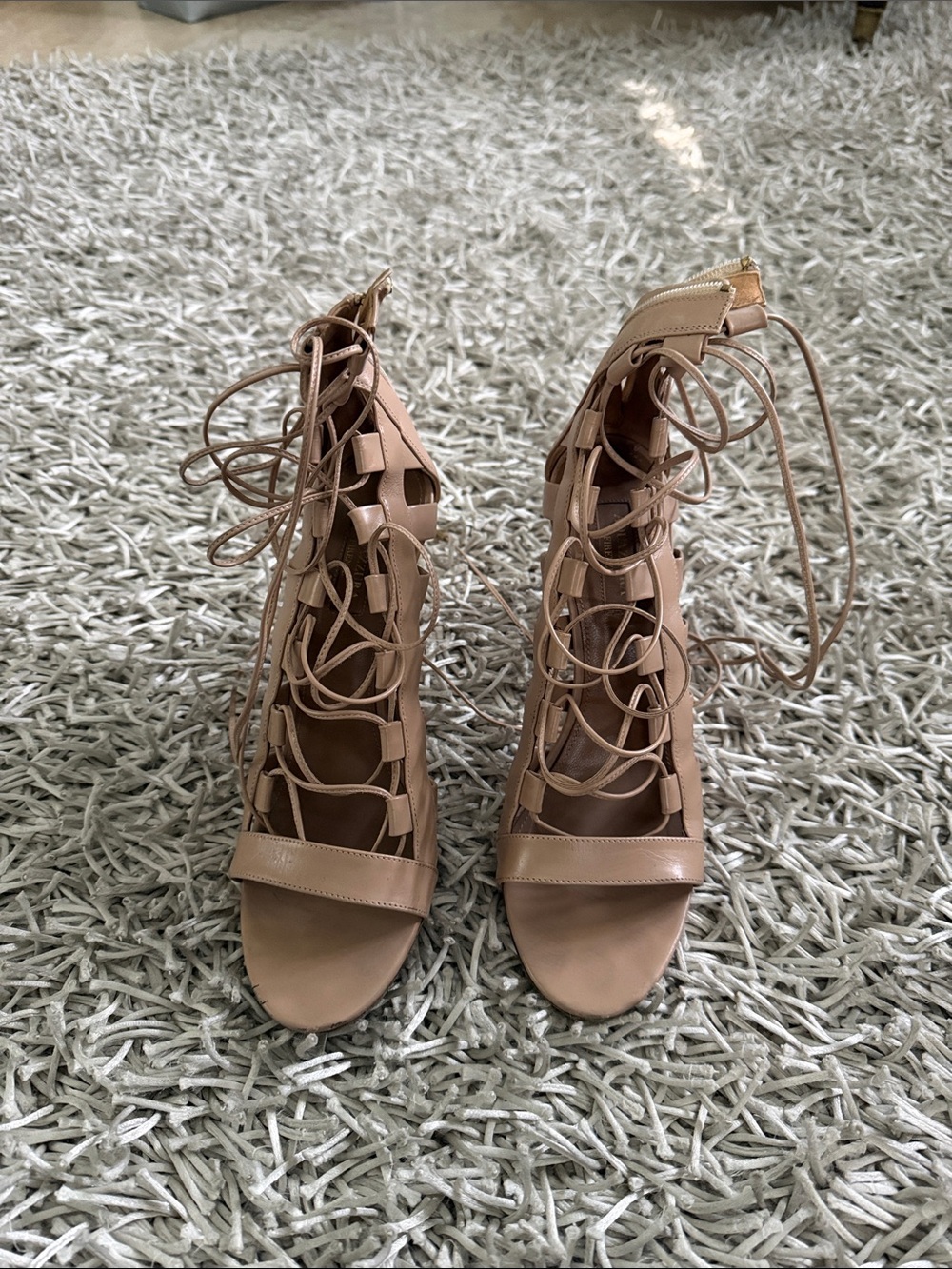Aquazzura Nude Lace-Up Gladiator Heels